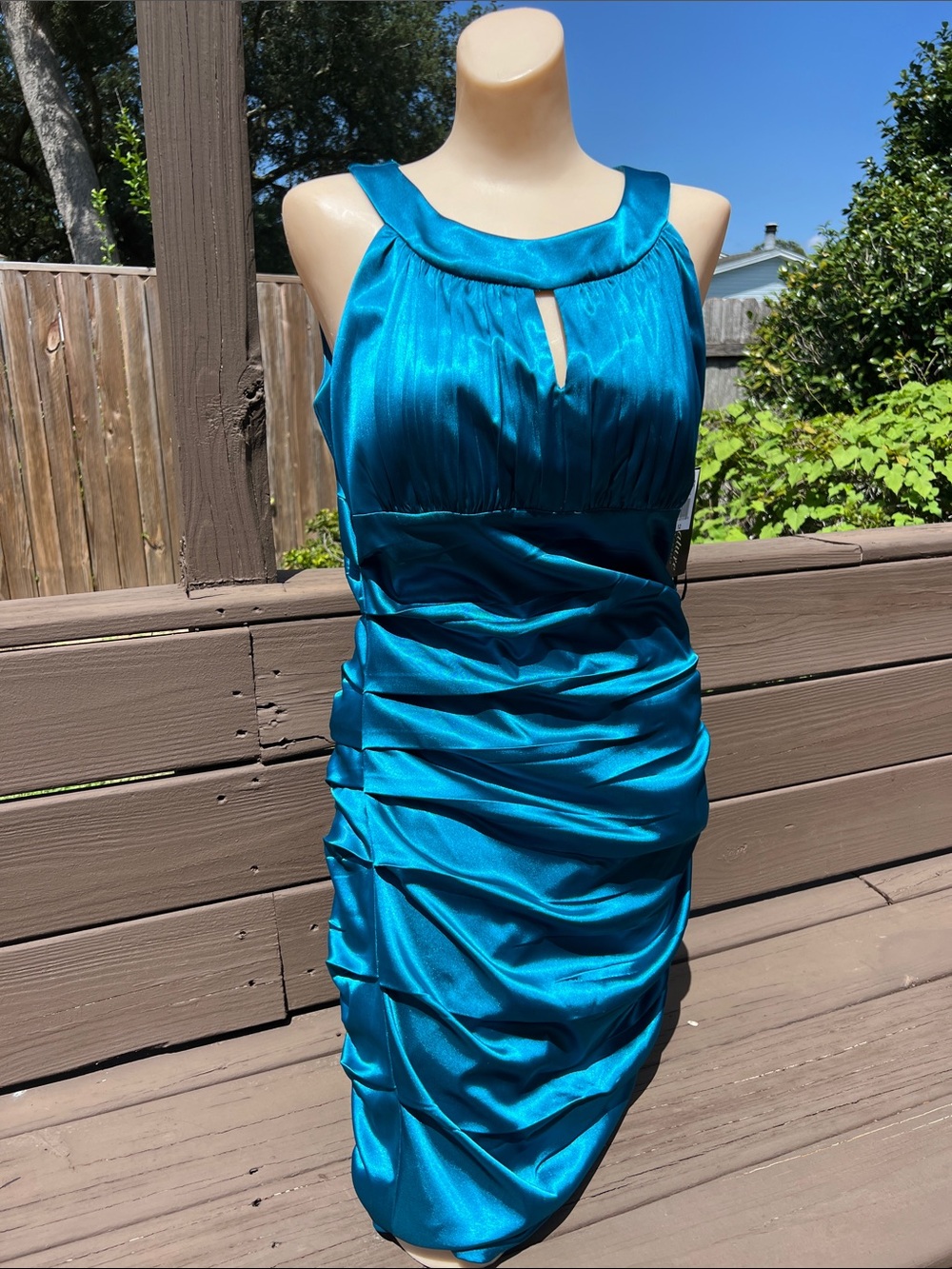 Signature by Sangria Teal Ruched Midi Cocktail Dress